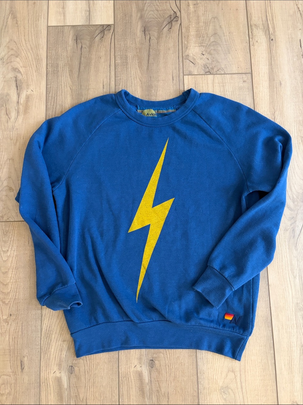 Aviator Nation Blue Crewneck with Yellow Lightning
